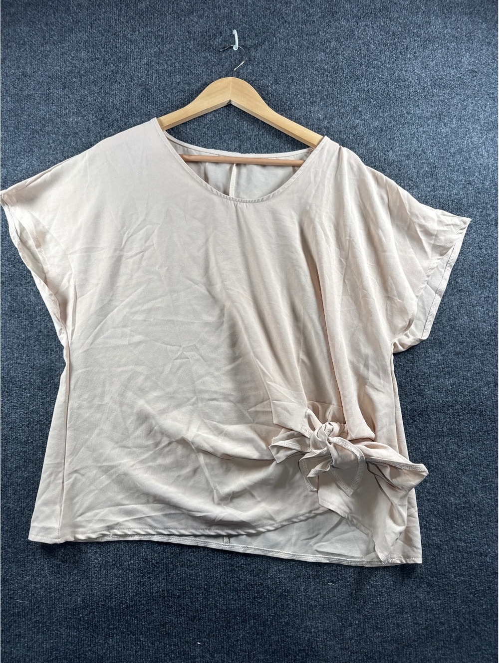 SHEIN Curve Women's 1XL Beige Side Tie Short Sleeve Blouse Top Plus Size